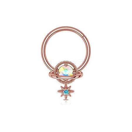 304 Stainless Steel Nose Ring with Brass Pave Clear AB Cubic Zirconia Planet Charms FS-WG57CFD-06-1