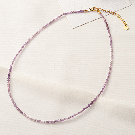 Natural Amethyst Faceted Round Beaded Necklaces GJ4349-1-1