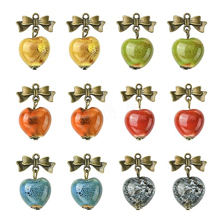 24Pcs 6 Colors Handmade Porcelain Pendants PALLOY-CJ00162-1