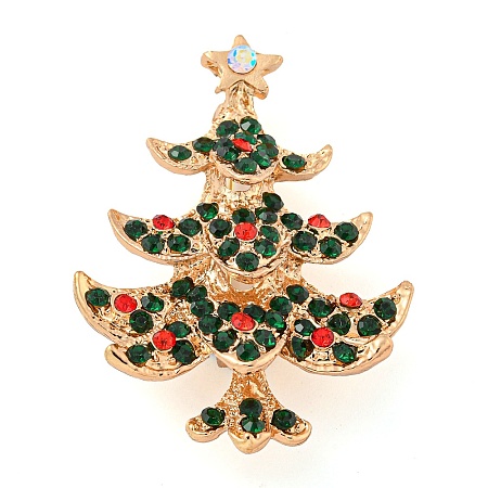 Christmas Tree Theme Zinc Alloy with Rhinestone Brooches JEWB-B018-02G-03-1