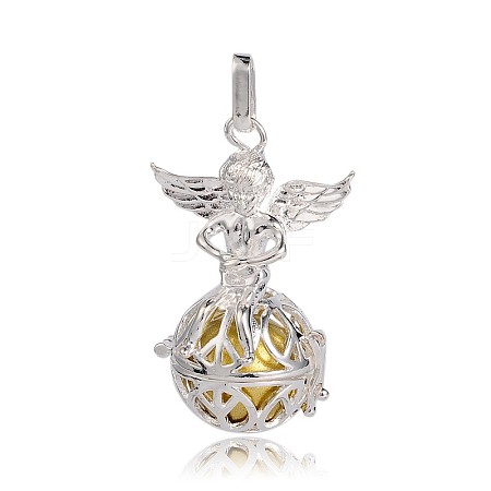 Silver Color Plated Brass Hollow Round Cage Pendants KK-J238-05S-1