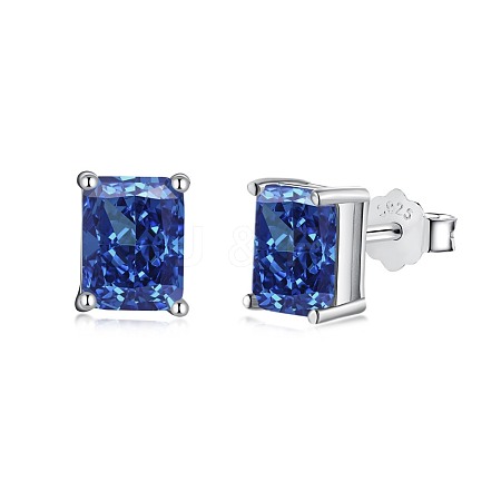 Rectangle 925 Sterling Silver Micro Pave Cubic Zirconia Stud Earrings for Woman EJEW-F350-01P-1