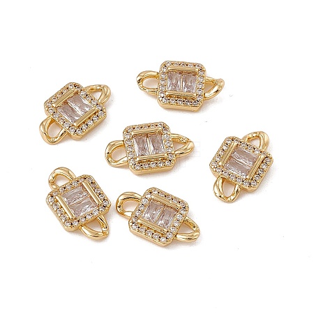 Rack Plating Brass Pave Clear Cubic Zirconia Connector Charms KK-C007-36G-1