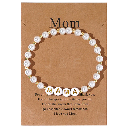 Chic Minimalist Plastic Imitation Pearl and Acrylic Letter Beaded Stretch Bracelets for Mother's Day Gift UR8200-1