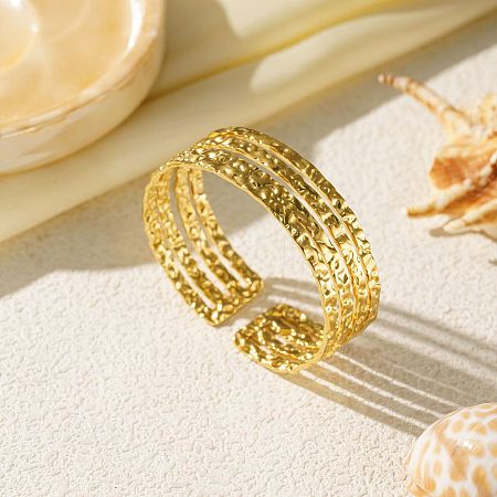 Hammered 304 Stainless Steel Cuff Bangles BJEW-H635-03G-1