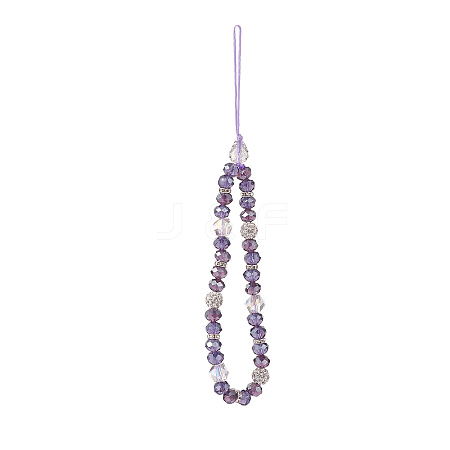 Rondelle Glass & Polymer Clay Rhinestone Beads Phone Hand Strap Chains HJEW-JM00877-05-1