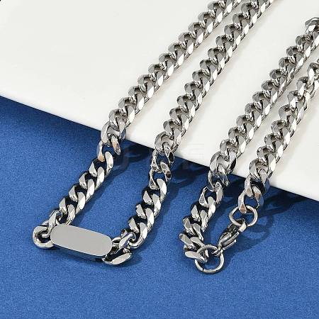 7MM 304 Stainless Steel Cuban Link Chain Necklaces for Women Men NJEW-Z093-03P-1