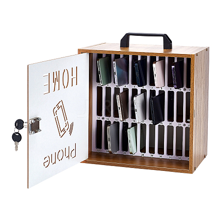 Rectangle Wood & Iron Desktop Mobile Phone Storage Boxes AJEW-UN0005-43-1