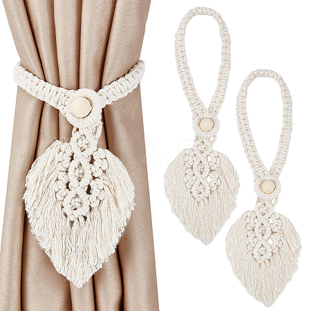 Cotton Macrame Leaf Tassel Curtain Tiebacks AJEW-WH0038-38A-1