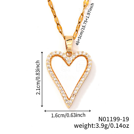 Chic Heart-shaped Brass Clear Cubic Zirconia Pendant Dapped Chain Necklace for Women ZQ4572-1-1