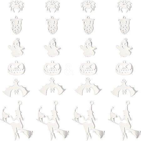 12Pcs 6 201 & 304 Styles Stainless Steel Pendants STAS-UN0034-14-1