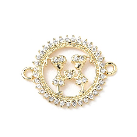 Brass Pave Clear Cubic Zirconia Friendship Connector Charms KK-L253-06G-1