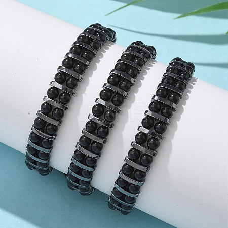 Natural Obsidian and Synthetic Hematite Adjustable Braided Bead Bracelets BJEW-H626-01-08-1