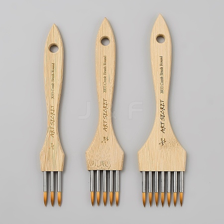 3Pcs Hickory Wood Handle Multi-Tine Art Brush Kits DRAW-WH0006-007B-1
