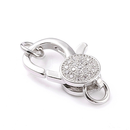 Brass Micro Pave Clear Cubic Zirconia Lobster Claw Clasps ZIRC-I043-30A-P-02-1