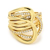 Rack Plating Brass Micro Pave Cubic Zirconia Open Cuff Ring for Women RJEW-C082-13G-2