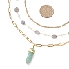 Natural Green Aventurine Double Terminated Pointed Bullet Pendant 304 Stainless Steel & Brass Chain 3 Layer Necklaces for Women NJEW-JN05477-02-3
