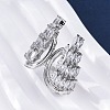 Brass Micro Pave Clear Cubic Zirconia Cuff Rings for Women RJEW-A062-02P-3