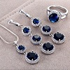 Flat Round Alloy Cubic Zirconia Pendant Necklaces & Hoop Earrings & Rings Sets FS-WG75211-08-1