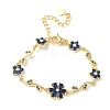 Brass Micro Pave Cubic Zirconia Flower & Leaf Link Chain Bracelets for Women BJEW-G764-03G-6