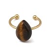 Natural Green Aventurine/Lapis Lazuli/Tiger Eye/Rose Quartz  Cuff Open Rings RJEW-JR01105-4