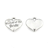 Wedding Theme Antique Silver Tone Tibetan Style Alloy Heart with Mother of the Bride Rhinestone Charms X-TIBEP-N005-18B-1