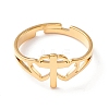 Double Heart with Cross 304 Stainless Steel Adjustable Ring for Women RJEW-B035-06G-2