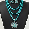 Flower Synthetic Turquoise with Alloy Pendant Necklaces & Stud Dangle Earrings Sets WG550B3-01-2