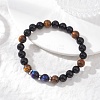 Natural Black Onyx & Tiger Eye & Rainbow Tiger Eye Beaded Stretch Bracelets for Women BJEW-JB12902-1