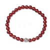 Natural Carnelian(Dyed & Heated) & Brass Round Beaded Stretch Bracelets for Women BJEW-JB12266-02-2