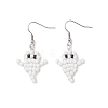 Halloween Ghost Glass Seed Beaded Dangle Earrings EJEW-TA00750-1