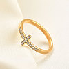 Cross Stainless Steel Micro Pave Clear Cubic Zirconia Finger Rings for Women FS-WG88B59-05-1