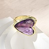 Heart Brass Natural Amethyst Finger Rings RJEW-D304-01G-A-5