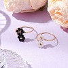 Flower Natural Rainbow Moonstone & Black Spinel Finger Rings RJEW-JR00777-2