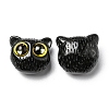 Opaque Resin Black Cat Shaped Beads with Glass Eye RESI-D050-17B-1