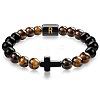 8MM Natural Tiger Eye and Matte Black Obsidian Round Beaded Stretch Bracelets SL9862-18-1