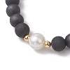 Natural Shungite & Cultured Freshwater Pearl Round Beaded Stretch Bracelets for Women BJEW-JB13321-02-3