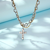 Two Tone Stainless Steel Cross Pendant Necklace with Dapped Chains QS5537-2