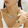 Alloy & Acrylic Rectangle Link Chain Necklace & Bracelet & Stud Dangle Earring Sets FS-WG12B03-02-2