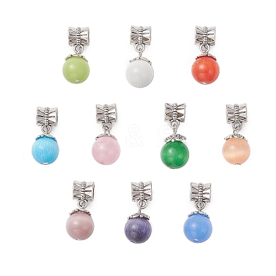 Round Cat Eye European Dangle Charms PALLOY-JF04331-1