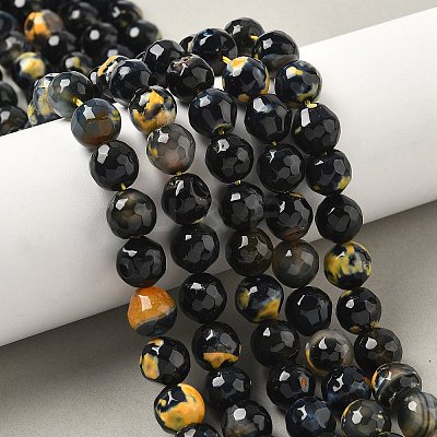Faceted Natural Fire Crackle Agate Beads Strands G-F447-10mm-A09-1
