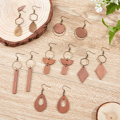 DIY Walnut Wood & CCB Plastic Pendants Dangle Earring Making Kits DIY-SC0012-43AB-1
