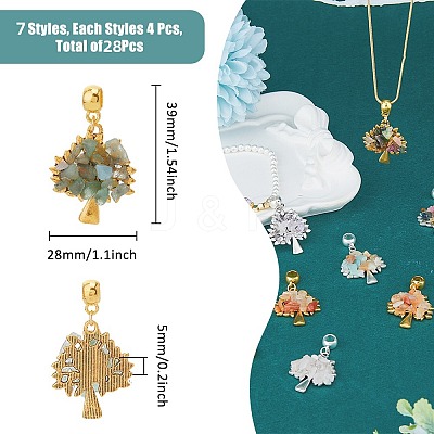 28Pcs 14 Styles Mixed Gemstone European Dangle Charms PALLOY-FH00023-1