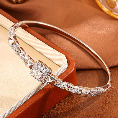 304 Stainless Steel Pave Clear Cubic Zirconia Hinded Bangles for Women WGD2A09-02-1