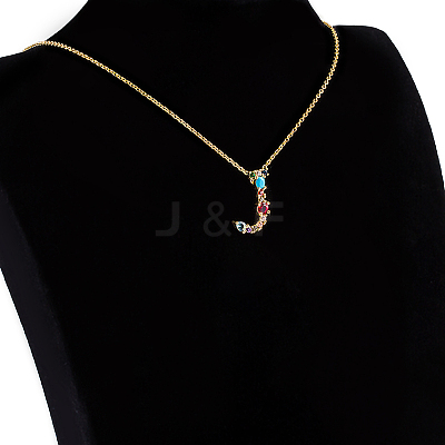 Golden Brass Micro Pave Cubic Zirconia Initial Pendants Necklaces NJEW-S069-JN002-J-1