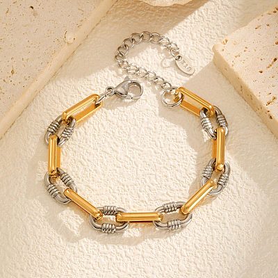 304 Stainless Steel Rectangle Ring Link Chain Bracelets BJEW-C128-02GP-1