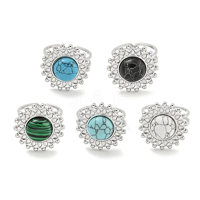 304 Stainless Steel Synthetic Gemstone Cuff Rings G-Z056-08P-1