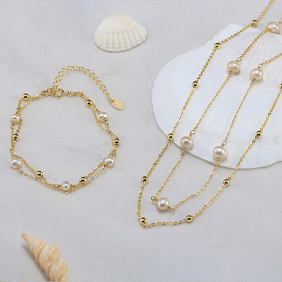 925 Sterling Silver with Natural Pearl Beads Necklaces NJEW-Z030-01G-1
