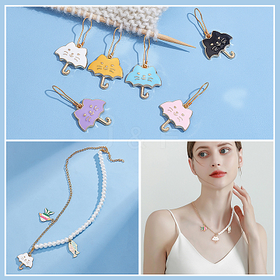 Alloy Enamel Cat Umbrella Pendant Locking Stitch Markers HJEW-PH01882-1