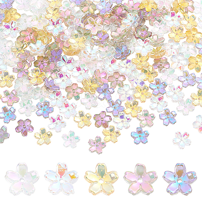 150Pcs 5 Colors Transparent Electroplate Glass Bead Caps EGLA-ME0001-18-1